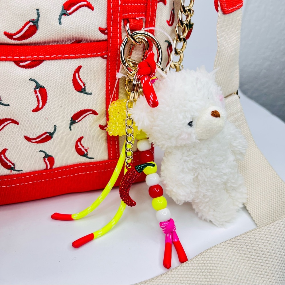 Viral Madden Girl Chili Pepper Canvas Mini Tote Crossbody Bag Charms & Keychain - Picture 13 of 13